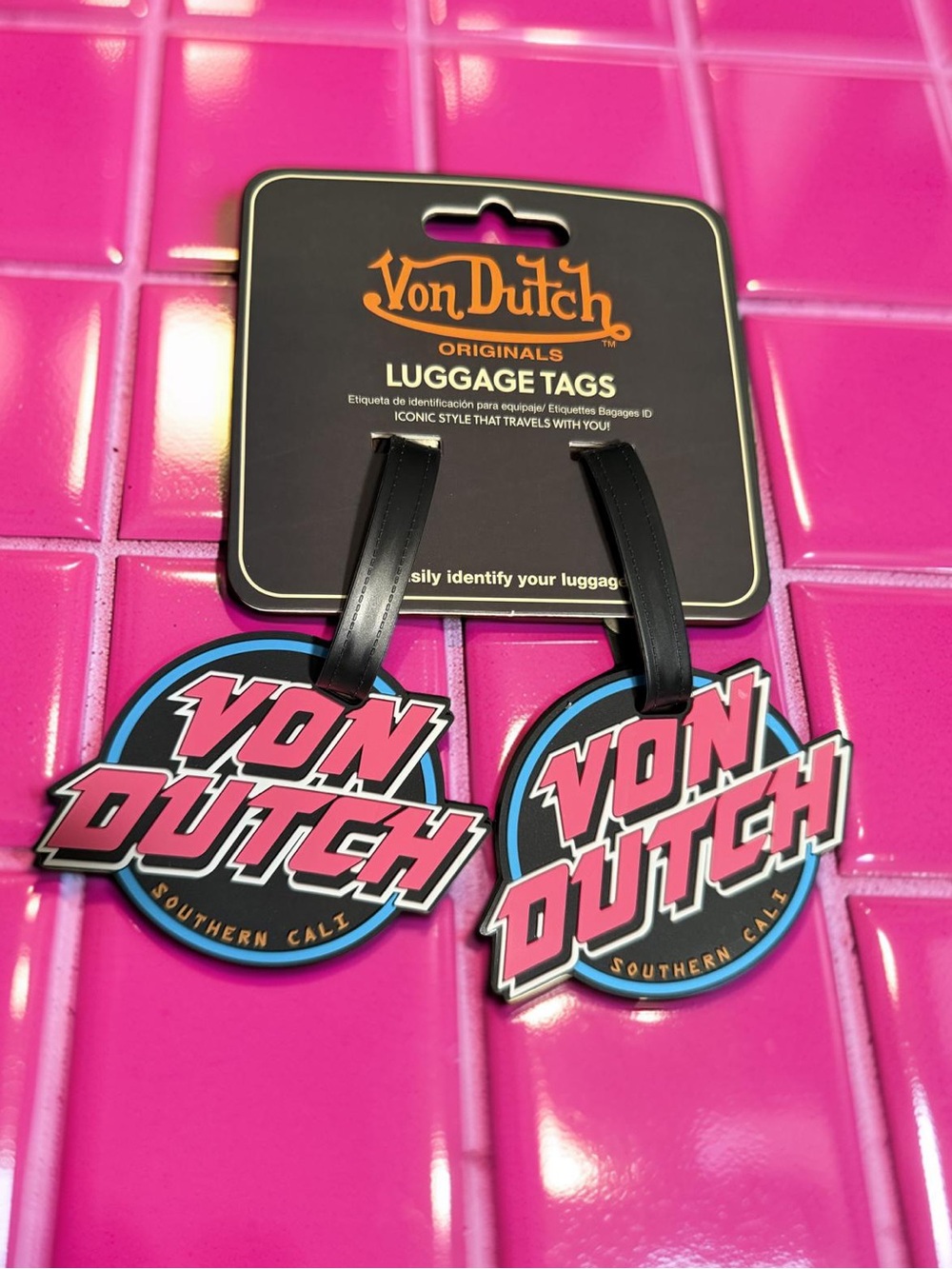 Von Dutch NWT Originals Pink & Blue Von Dutch Logo Luggage Tags (Pair)